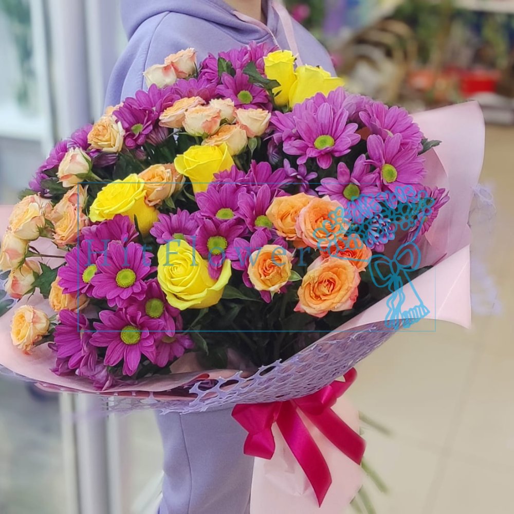 Букет цветов Притяжение Букет цветов из: Хризантемы и Розы